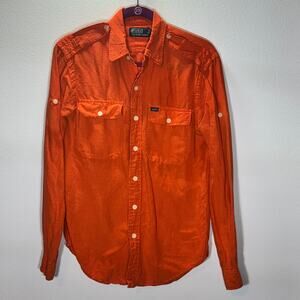 Polo Ralph Lauren Orange Linen Blend Shirt Mens Sz S Long Sleeve Utility Casual